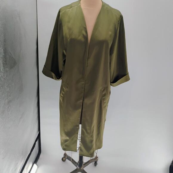 Anthropologie Floreat Kimono One Size Satin Floral Embroidered Open Front Green - Picture 7 of 15